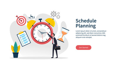 Landing page template of schedule planning concept illustration, business time planner, event and task force