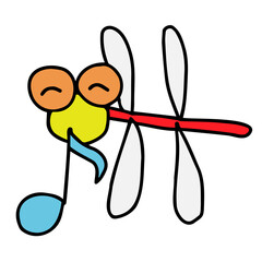 音符を銜えて飛ぶ赤トンボ（ブルー音符） © ふなちぃ