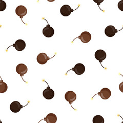 Isolated seamless pattern with brown bomb shapes. White background. Random weapon artwork.