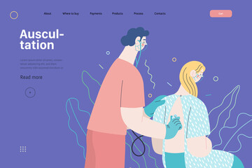 Auscultation - medical insurance web template. Modern flat vector
