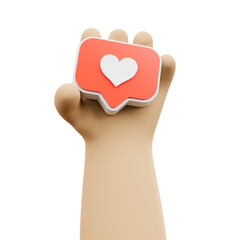 Cartoon hand holding like icon. Social media notification concept. 3D Rendered illustration.