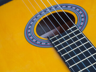 Obraz premium Spanish guitar rosette close up. Artisan guitar