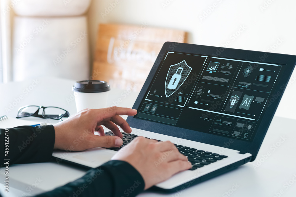 Wall mural concept of cyber security, information security and encryption, secure access to user's personal inf