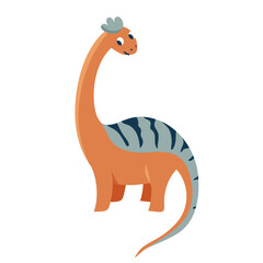 Cute baby flirt dinosaur diplodocus isolated on white background. Kid character dino monster for cool nursery prints