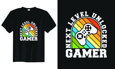 next level unlocked gaming t-shirt design, Gaming t-shirt design, Vintage gaming t-shirt design, Typography gaming t-shirt design, Retro gaming t-shirt design