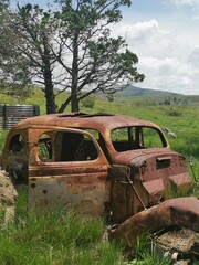 Vintage, rusted car in Dordrecht farm in South Africa.