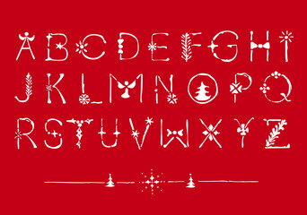 Christmas letters ornamental alphabet - isolated vector graphic