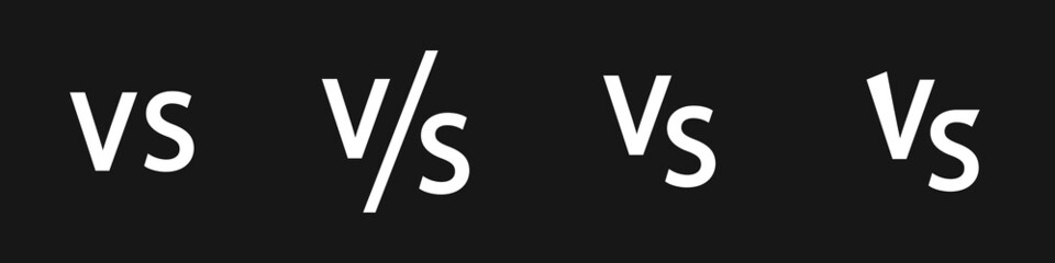 Conjunto de icono de vs. contra de, frente de. Concepto de comparación y competición. Ilustración vectorial, fondo negro