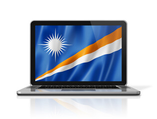 Marshall Islands flag on laptop screen isolated on white. 3D illustration