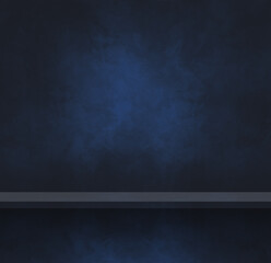 Empty shelf on a black and blue concrete wall. Background template. Square banner