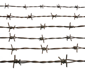 Set of rusty barbed wire isolated on white background