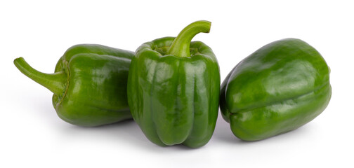 Group of fresh green bell peppers isolated on a white background