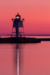 Fototapeta na wymiar Grand Marais Lighthouse After Sunset On Lake Superior