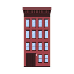 Flat vector illustration of walk-up residential apartment building, brick house. Isolated on white background.