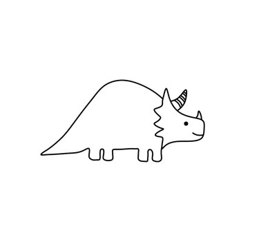 Vector isolated cute cartoon triceratops dinosaur line drawing. Dinosaur doodle line simple sketch.