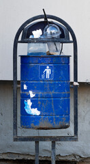 street trash can on a city street