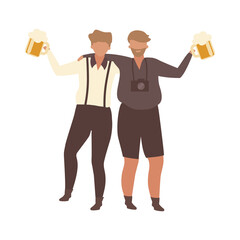 Tourists participating at Oktoberfest semi flat color vector characters. Full body people on white. Festival for beer lovers isolated modern cartoon style illustration for graphic design and animation