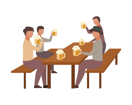 Men celebrating beer festival semi flat color vector characters. Full body people on white. Drinking beer at Oktoberfest isolated modern cartoon style illustration for graphic design and animation