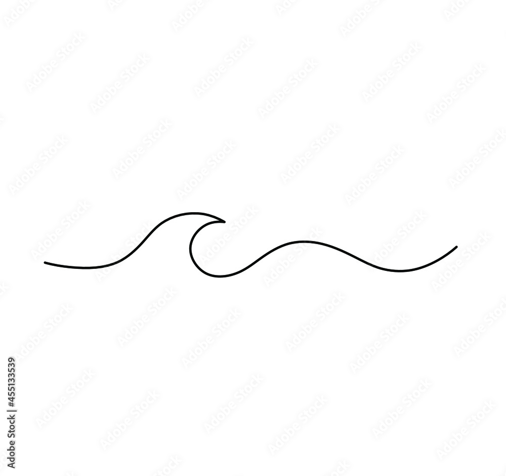 Wall mural vector isolated one line simple wave drawing. single line wave minimal tattoo sketch.