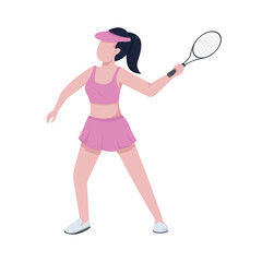 Obraz na płótnie Canvas Female tennis player semi flat color vector character. Posing figure. Full body person on white. Girl wearing tennis uniform isolated modern cartoon style illustration for graphic design and animation