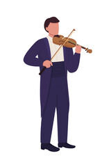 Man playing violin with bow semi flat color vector character. Full body person on white. Violinist in classic tailcoat isolated modern cartoon style illustration for graphic design and animation