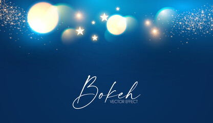 Abstract blue background with bokeh effect and lights.