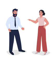 Fototapeta premium Employee arguing with boss semi flat color vector characters. Full body people on white. Conflict at workplace isolated modern cartoon style illustration for graphic design and animation