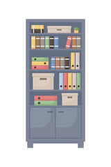 Office cupboard with documents semi flat color vector object. Files storage. Full sized item on white. Cabinet for books isolated modern cartoon style illustration for graphic design and animation