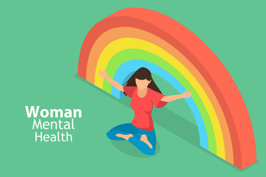 3D Isometric Flat Vector Conceptual Illustration Of Womens Mental Health, Female Inner Harmony And Wellness