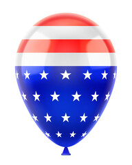 Helium balloon with the flag of America. USA. American symbol. Independence Day, 4th of July. Uncle Sam. 3D realistic vector illustration, isolated on white background.