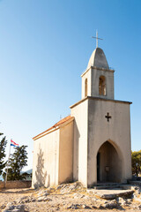 Church of St Nicholas, from the 15th century, on the top of the hill in Tribunj, Croatia