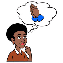 Woman thinking about Praying - A cartoon illustration of a Woman thinking about Praying for forgiveness.