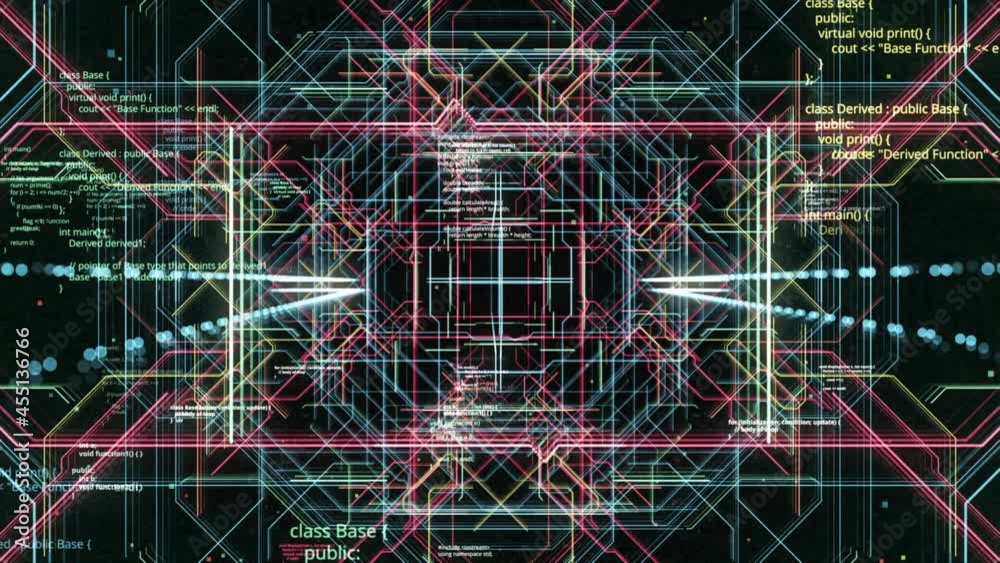 Aufkleber 3d networks moving in computer space. motion. hypnotic pattern with moving colored lines of computer