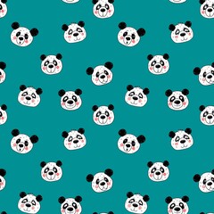 Seamless pattern with pandas . Print for children's clothing, objects, fabrics. The raster illustration is drawn in the kartun style.