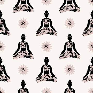 The girl in the lotus position meditates.