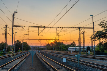 Obraz na płótnie Canvas Sunset in end of summer in station Praha Holesovice