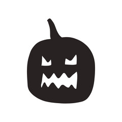 Doodle illustration of pumpkin for Halloween. Simple hand-drawn design. Isolated on white background. 