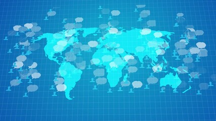 Nature frame for entering text. World map of clouds and meadow background.Message clouds on the world map. Communication technologies in the world - Powered by Adobe