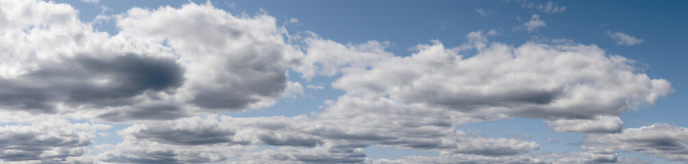 panorama with many white clouds in day sky