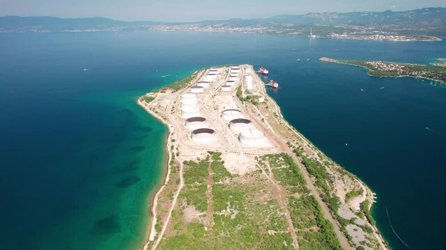 LNG terminal on Krk island aerial view, energy port in Croatia