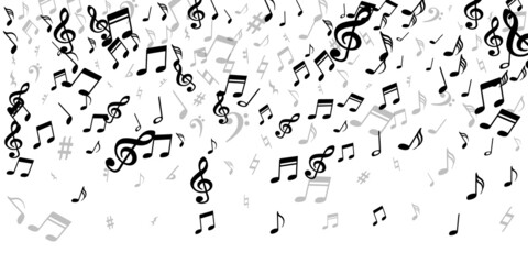 Musical notes flying vector background. Melody