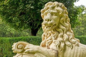 Close-up of a lion sculpture, Nordkirchen Castle, North Rhine-Westphalia, Germany