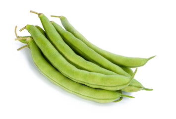 fresh ripe green bean pods isolated on white background