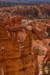 Closeup view of Bryce Canyon's orange sandstone formations