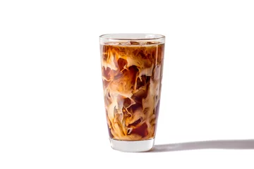 Foto op Plexiglas Glasses of coffee milk on white background. Cold beverage tasty. Iced latte. Clipping path photo. © Boykowit