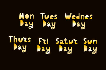 Names of days of the week, vintage grunge typographic, uneven stamp style lettering for your calendar designs