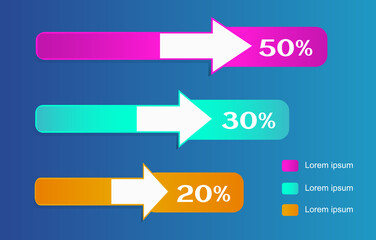 Horizontal Arrow Bar Chart Design, Horizontal Arrow Bar Three Level Statistical Chart