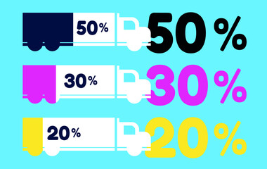 Graphic design in the form of trucks, statistical graph of three levels in trucks