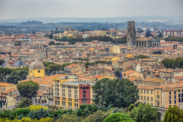 Fototapeta premium Top view of medieval city of Carcassonne. Carcassonne, Aude Department, region of Occitanie, France.