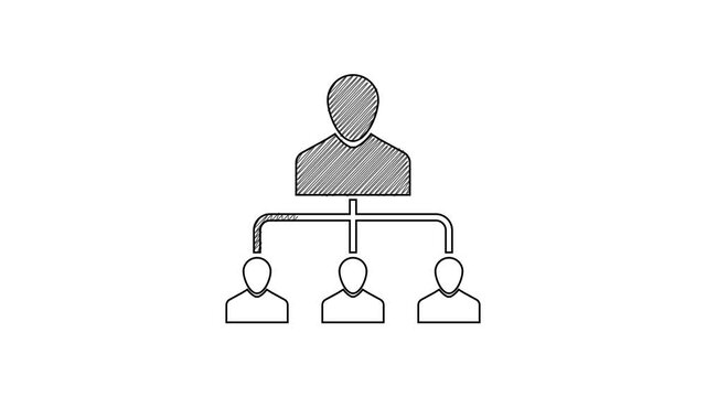 Black line Referral marketing icon isolated on white background. Network marketing, business partnership, referral program strategy. 4K Video motion graphic animation